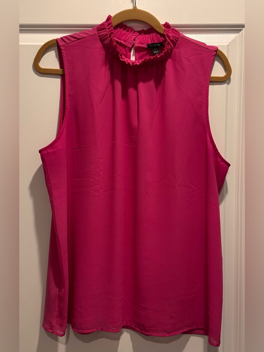 Ann Taylor Sleeveless Ruffle Mock Neck Top - Fuchsia